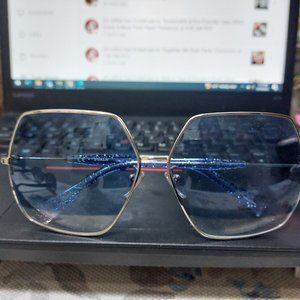 Furla SFU234 Trendy Thin Frames Sunglasses Chic Beautiful Glittering Blue Handle